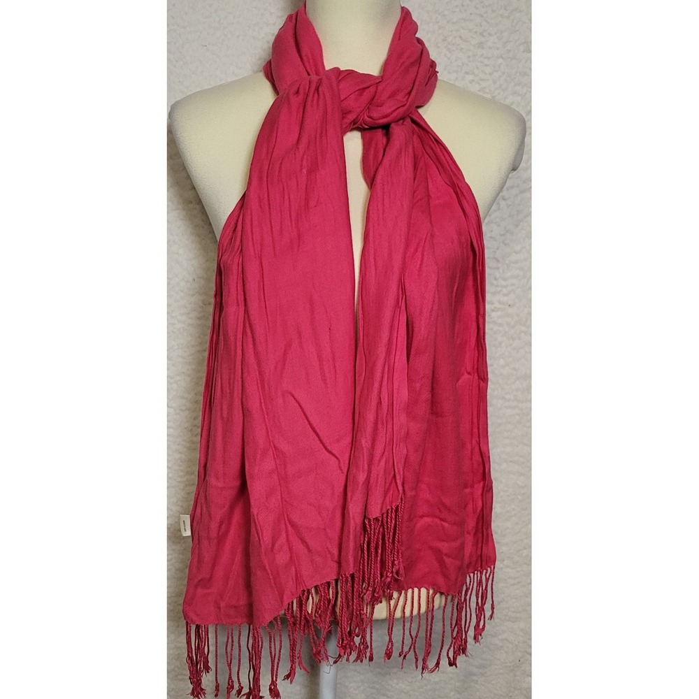 Charming Charlie Womens Scarf‎ 100% Viscose Fringe Pink/Red 67" x 21" Soft 1175